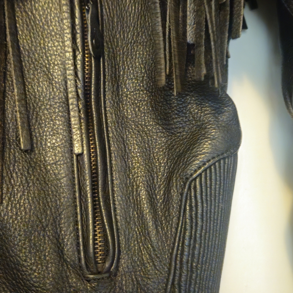 Vintage Black Fringed Leather Biker Jacket - Picture 8 of 9